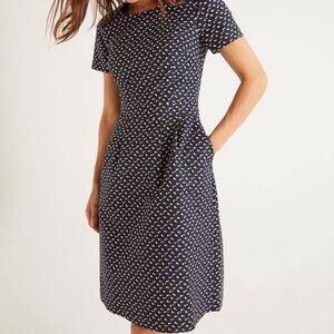 Boden Sierra Textured Weave Cotton Navy white & gold dots Ponte Shift Dress